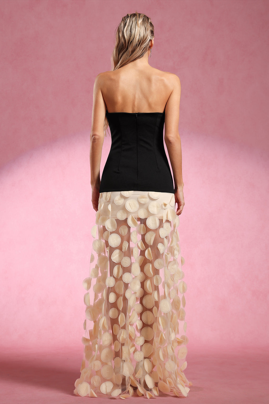 Falzer Sleeveless Netting Wafer Maxi Dress