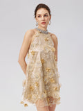 Diamond Embossed Floral Embroidered Dress