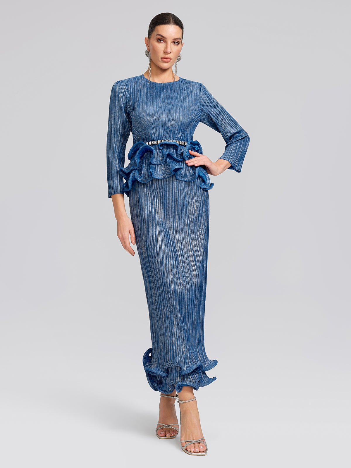 Blue Pleated Bubble-Hem Set