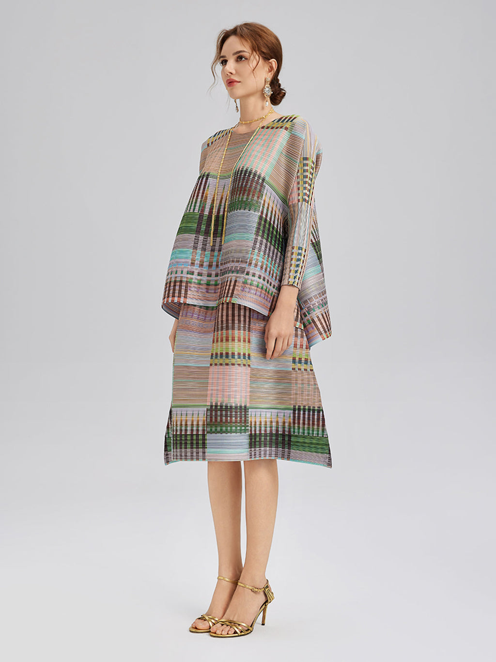 Geometric Print Pleated Elastic Waist Set