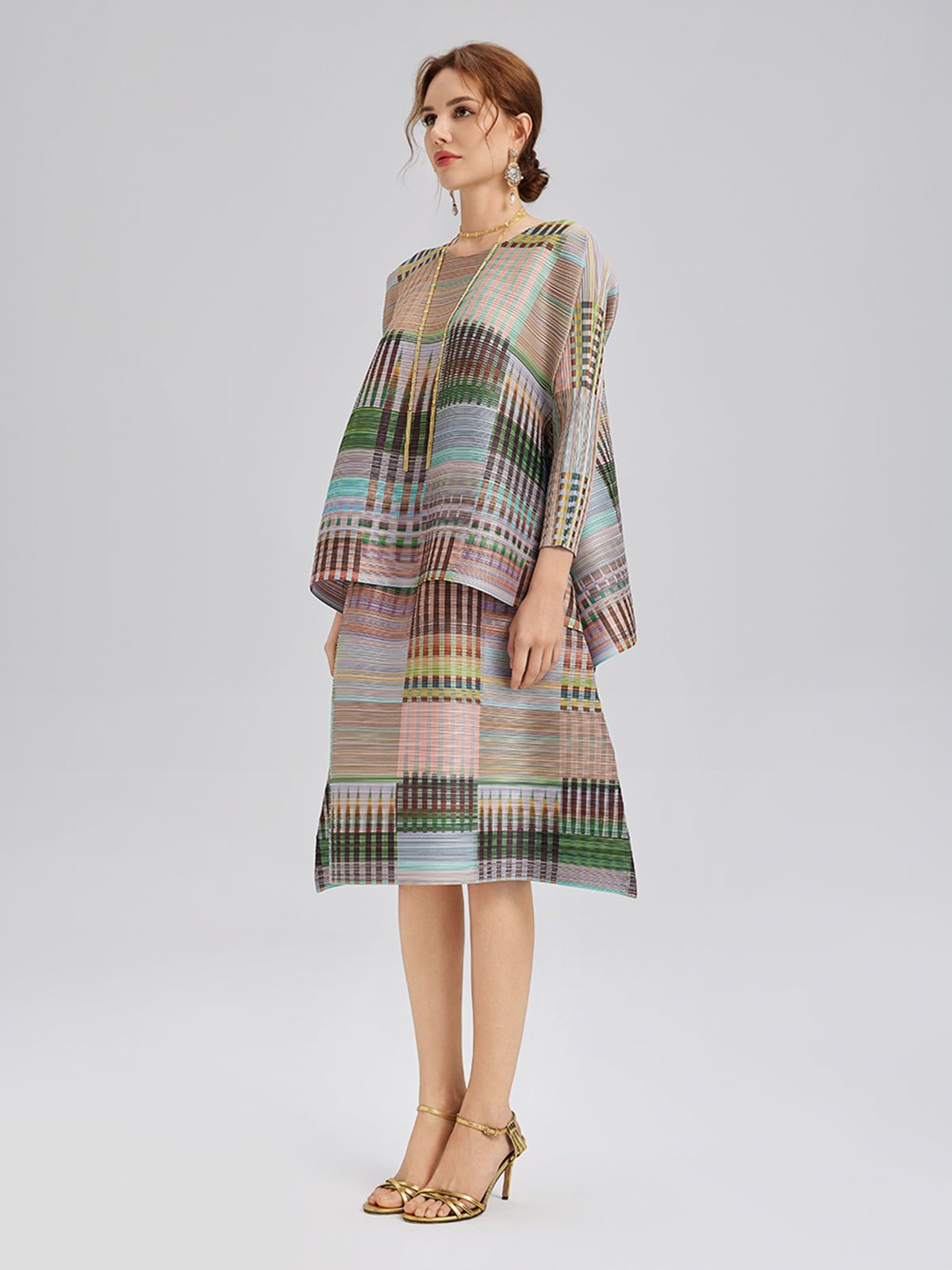 Geometric Print Pleated Elastic Waist Set