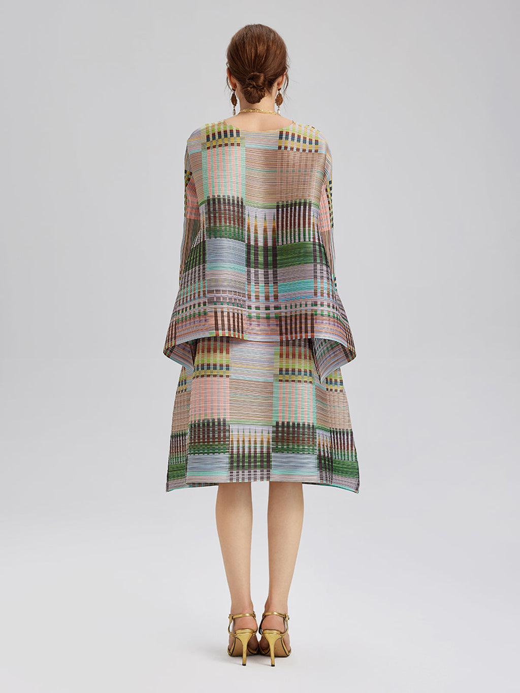 Geometric Print Pleated Elastic Waist Set