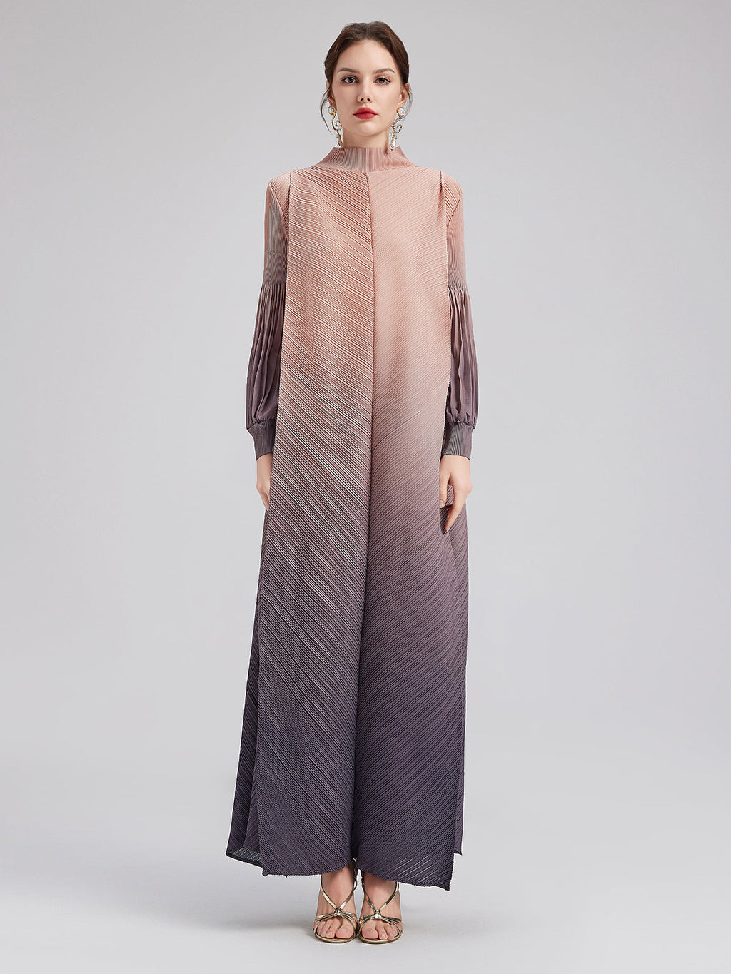 Romantic Gradient Pleated Architectural Dress
