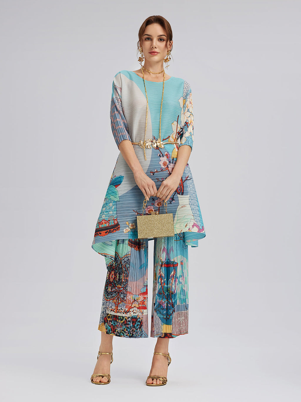 Artistic Print Pleated Set