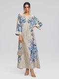 Floral Print Hand-Beaded Round-Neck Dress