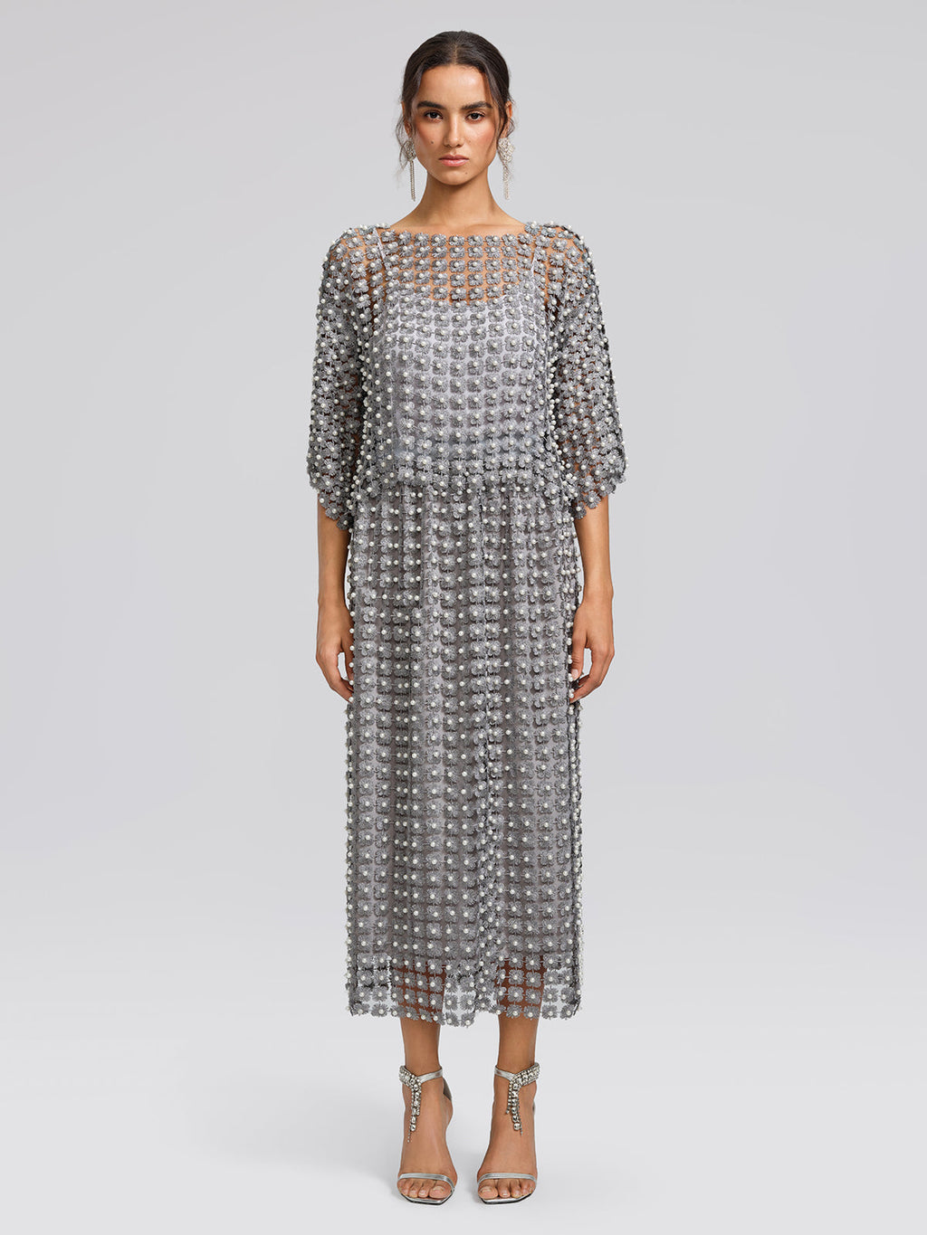 Floral Pearl-Embellished Elastic-Waist Skirt