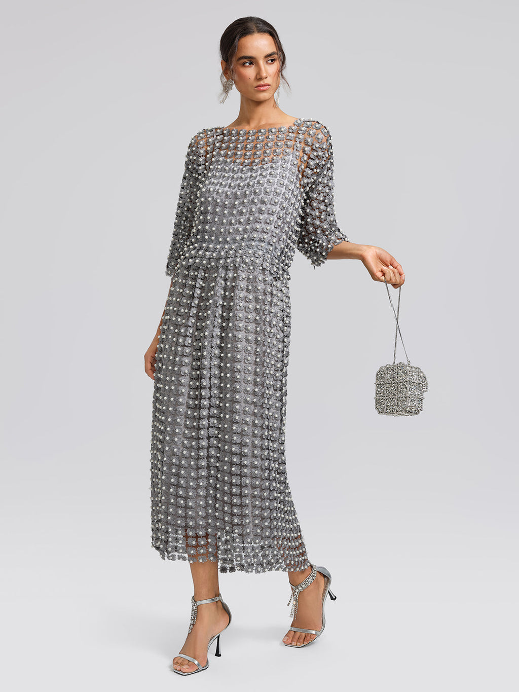 Floral Pearl-Embellished Round-Neck Top
