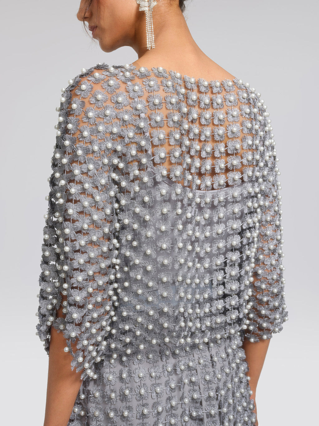 Floral Pearl-Embellished Round-Neck Top