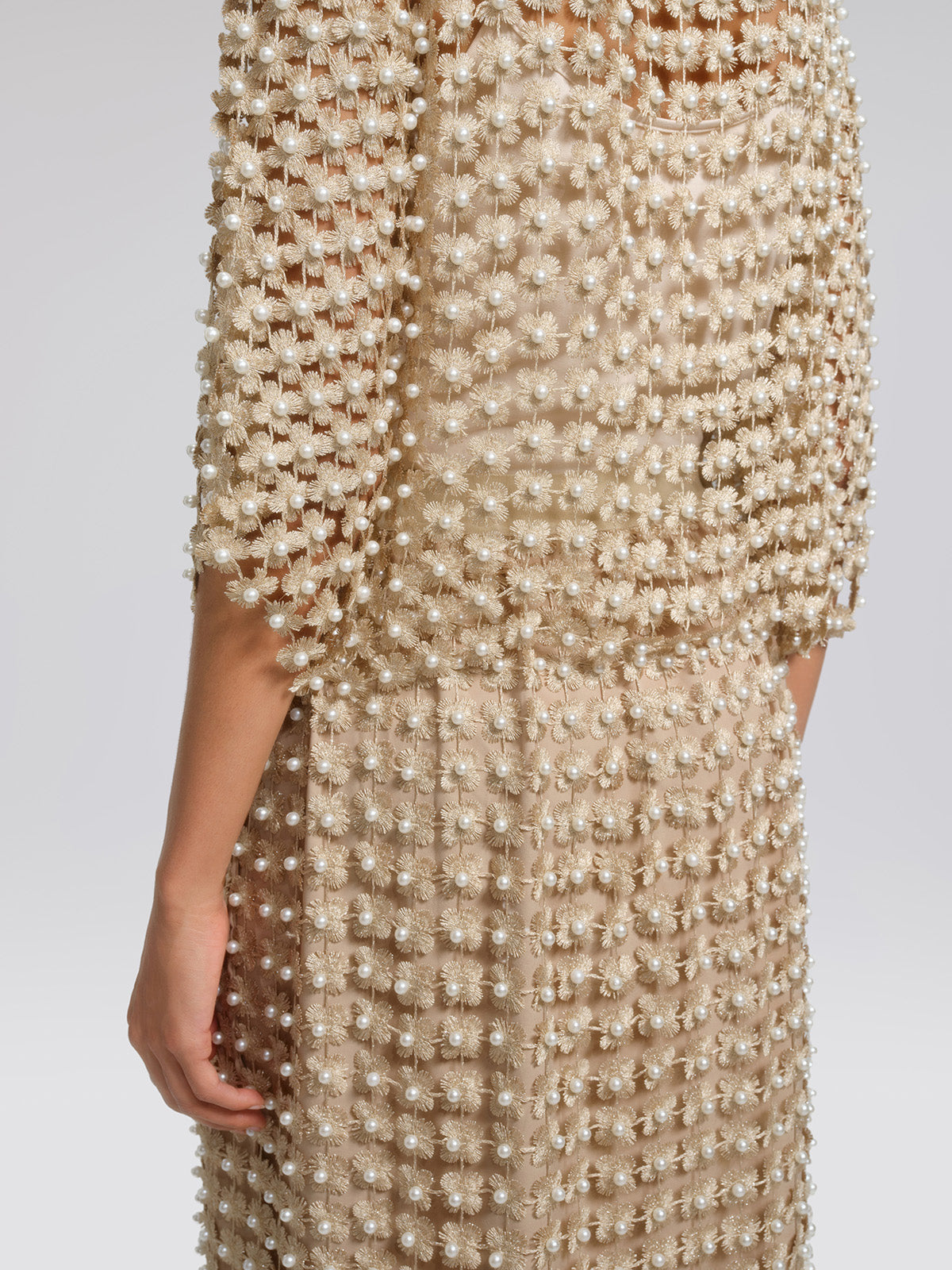 Floral Pearl-Embellished Round-Neck Top