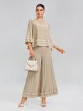 Hand-Stitched Floral Beaded Pleated Set