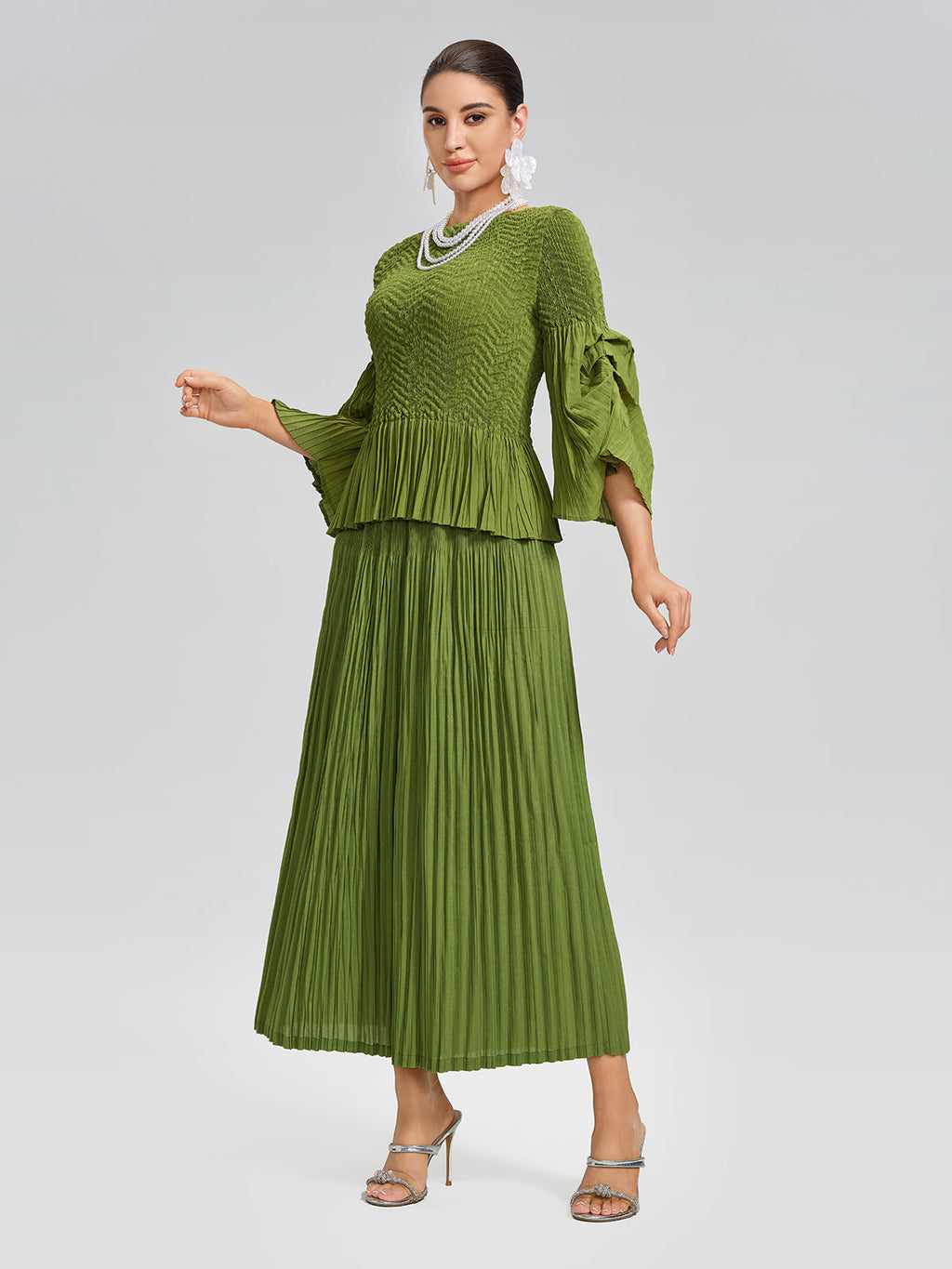 Pleated Fuzzy-Trim Mermaid Stretch Set