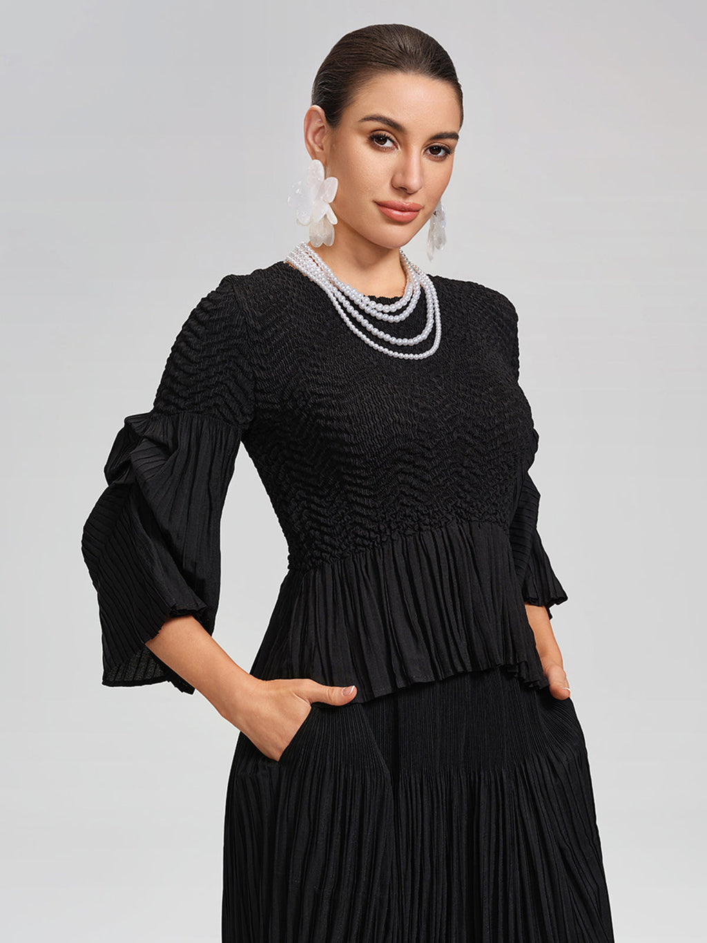 Pleated Fuzzy-Trim Mermaid Stretch Set