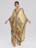 100% Tasar Printed Batwing-Sleeve Vacation Cover-Up