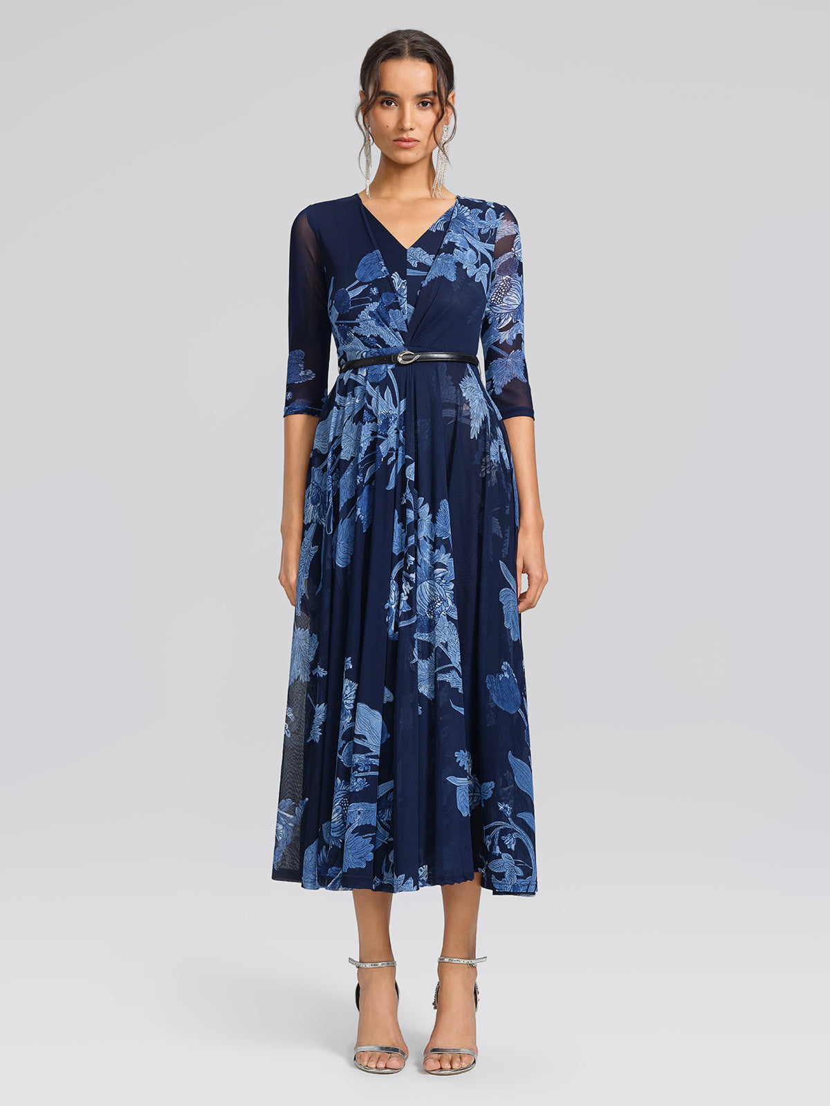 Floral Mesh V-Neck Maxi Dress