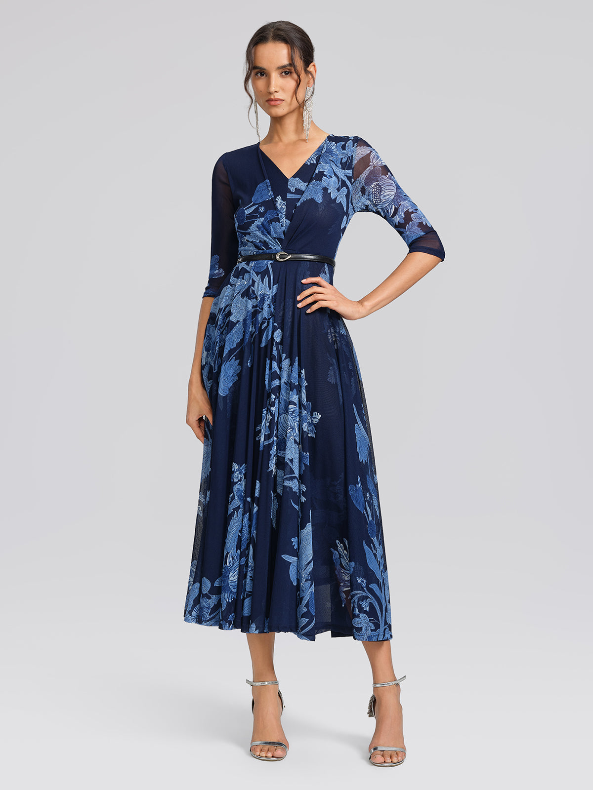 Floral Mesh V-Neck Maxi Dress