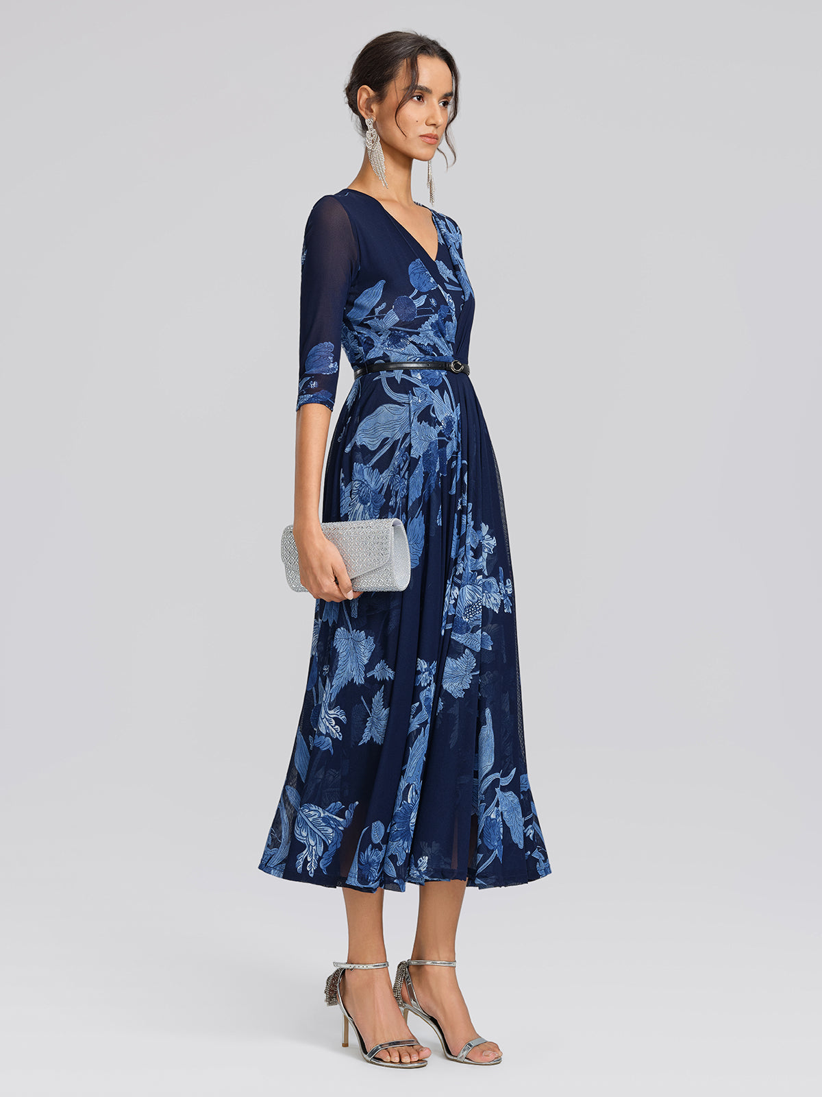 Floral Mesh V-Neck Maxi Dress