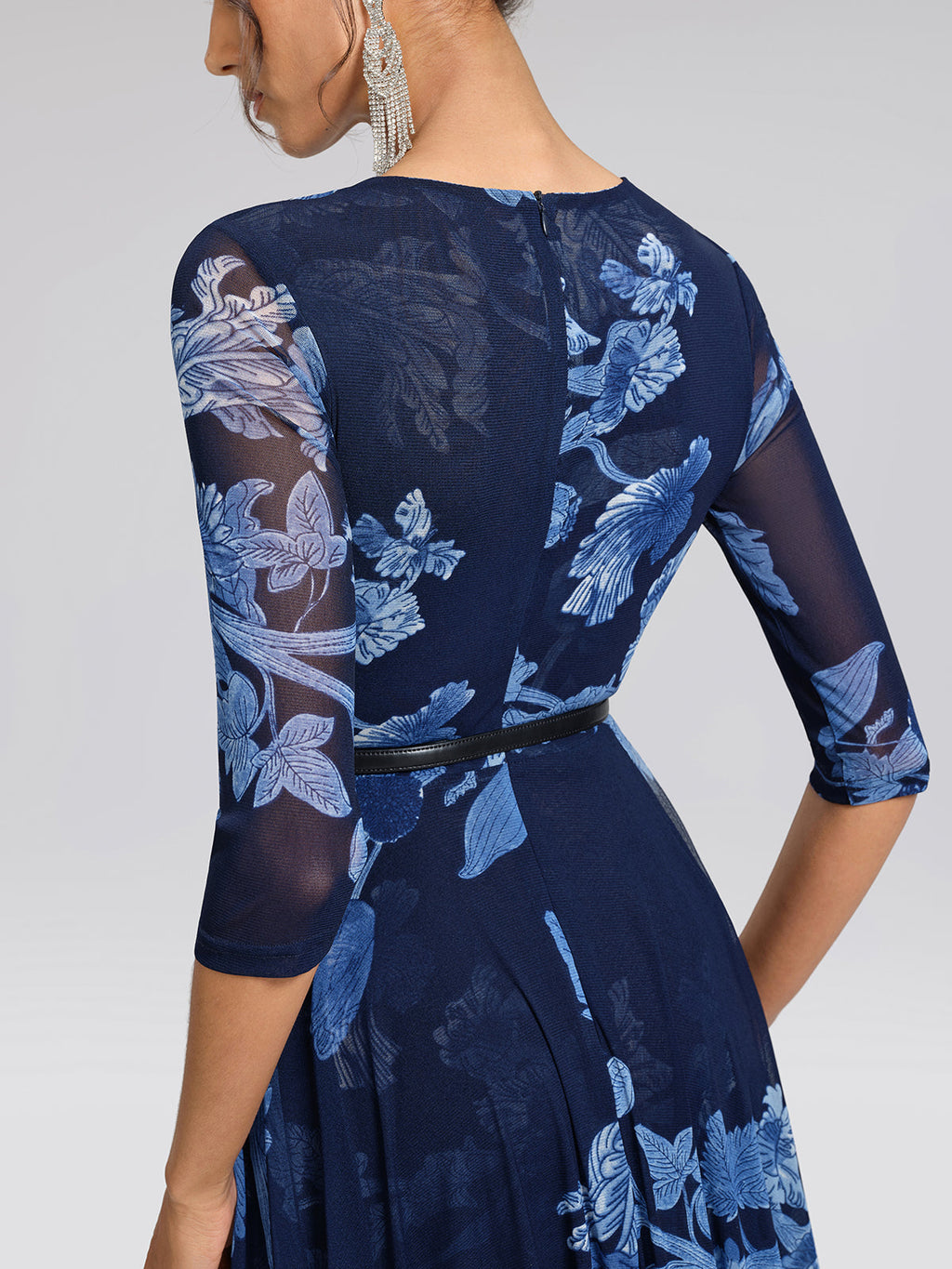 Floral Mesh V-Neck Maxi Dress