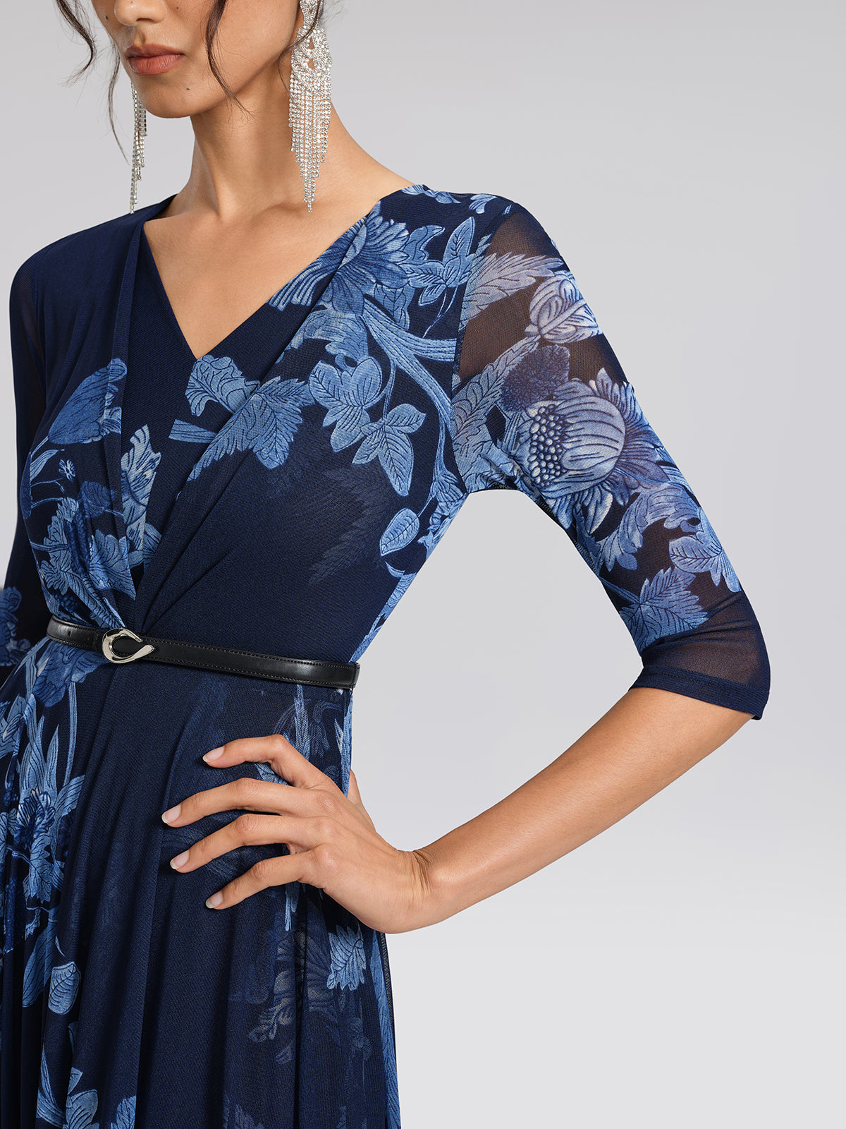Floral Mesh V-Neck Maxi Dress