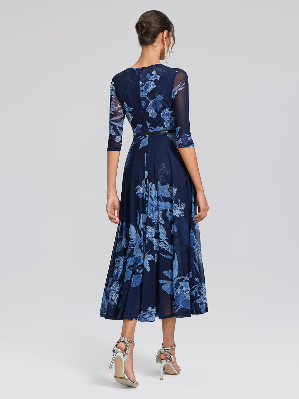 Floral Mesh V-Neck Maxi Dress