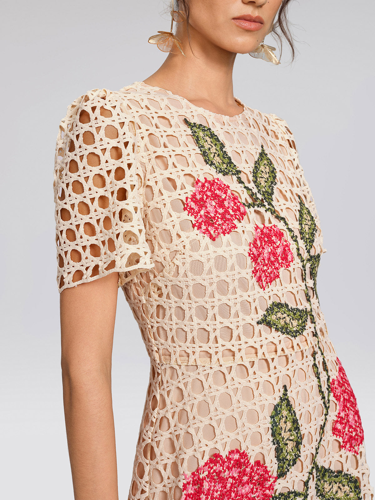 Embroidered Cutout A Line Dress