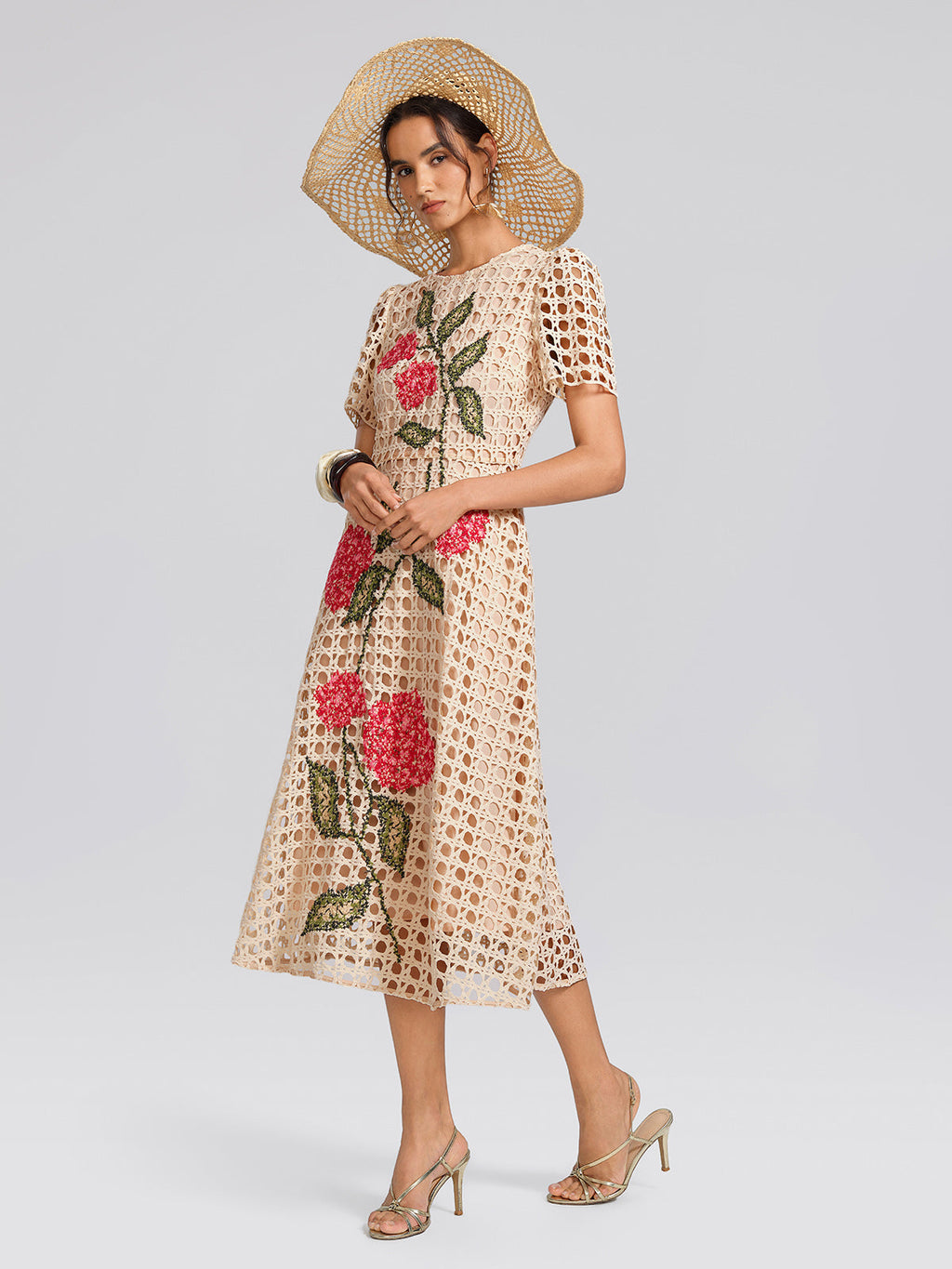 Embroidered Cutout A Line Dress