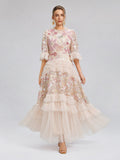 3D Floral Sequin Tulle Ruffle Dress