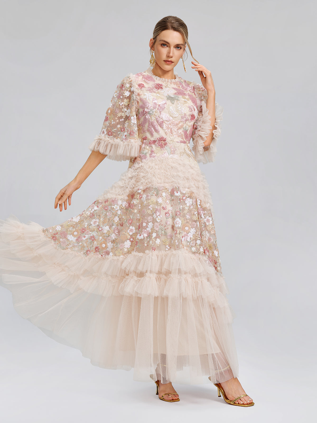 3D Floral Sequin Tulle Ruffle Dress – RichRadiQueen