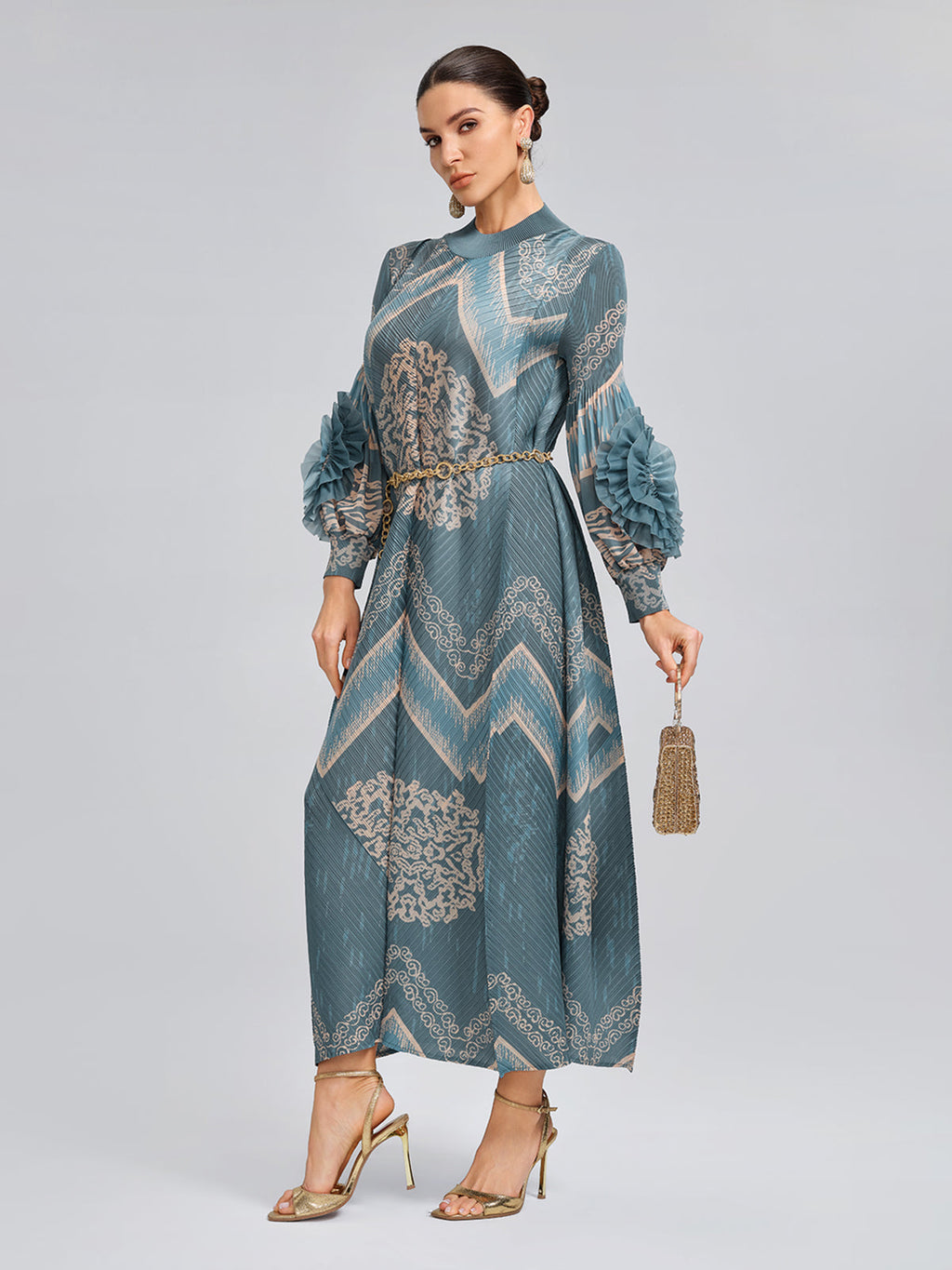 High-Stretch Pleated Printed Loose Dress