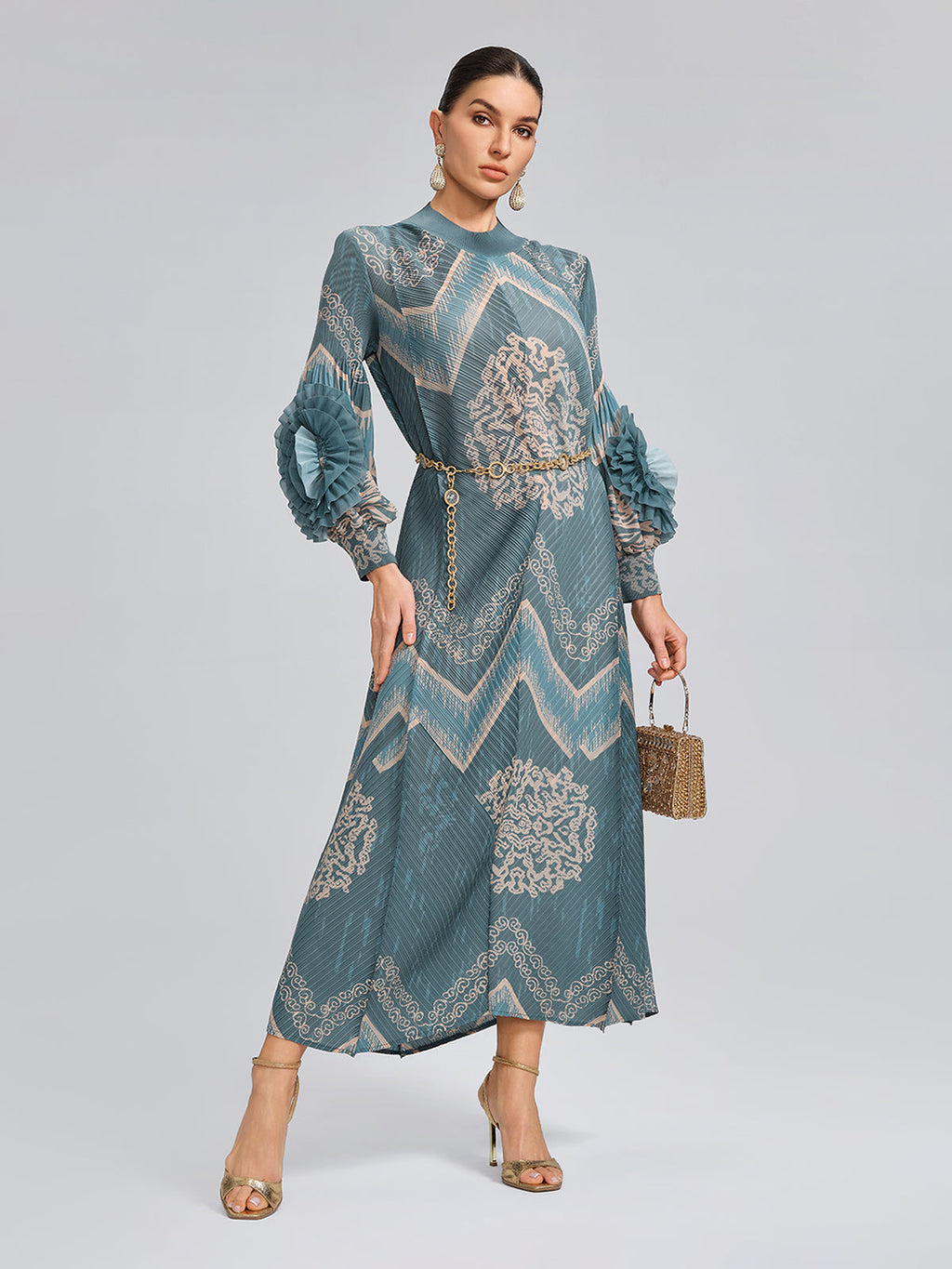 High-Stretch Pleated Printed Loose Dress