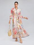 Floral Printed Adjustable-Cuffs Shirt Dress (Waist Tie Included)