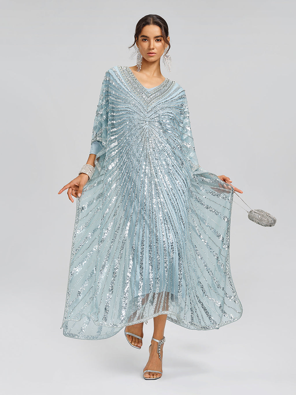 V-Neck Hand-Beaded Relaxed Dress (Inner Dress Included)