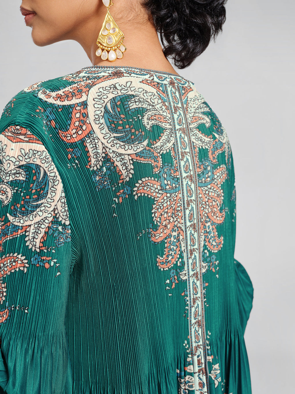 Printed Pleated Lantern Sleeve Dress