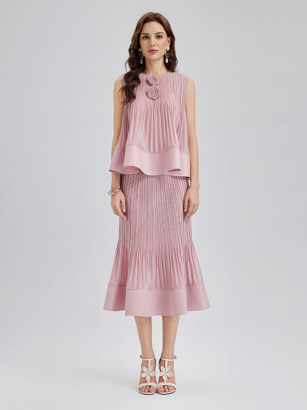 Pleated Sleeveless Embellished Set