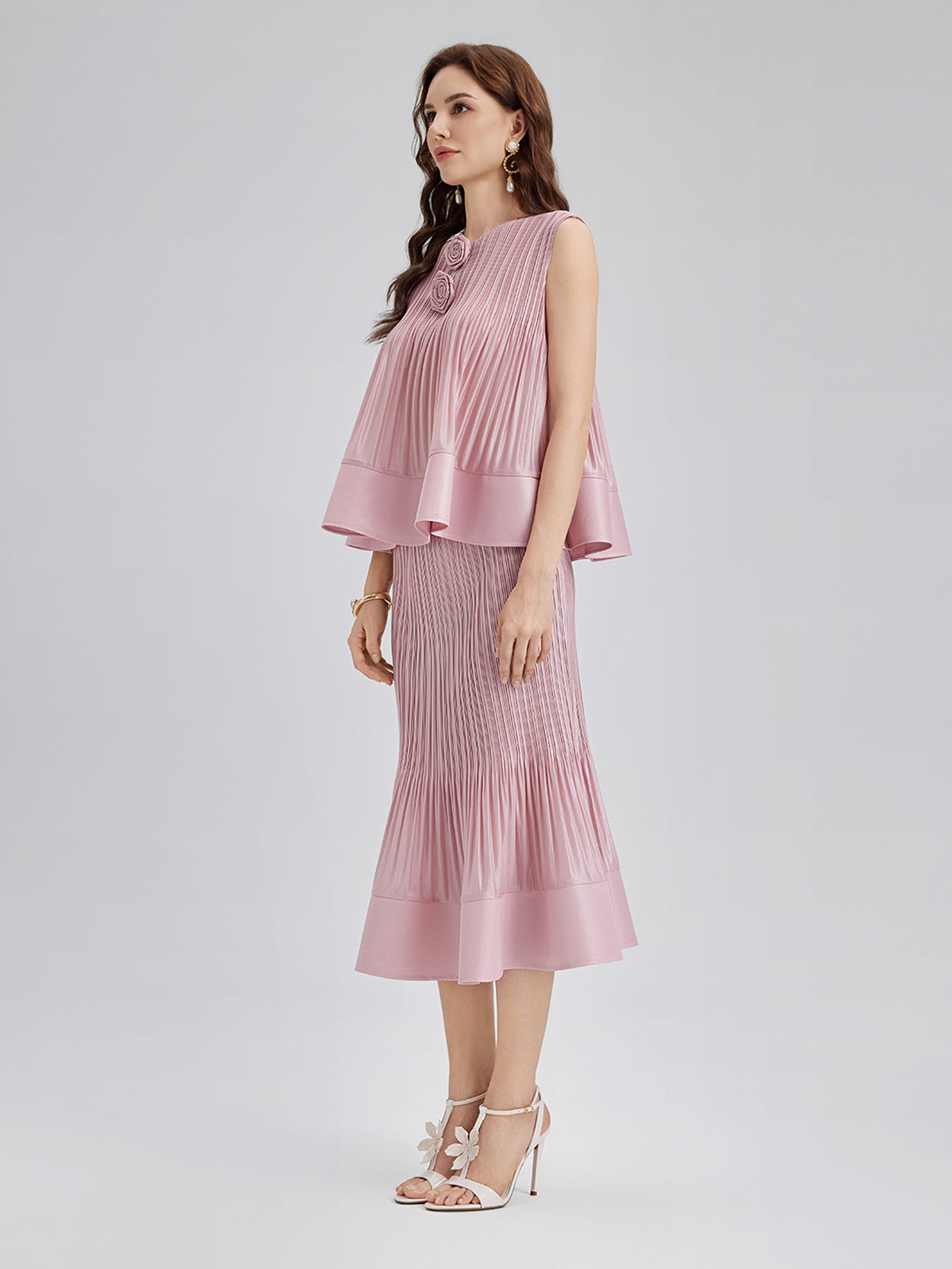 Pleated Sleeveless Embellished Set