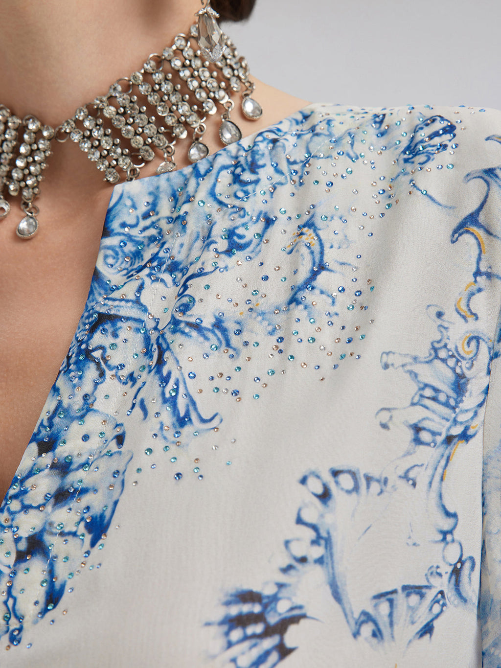 Silk Italian Floral Printed V-Neckline Dress