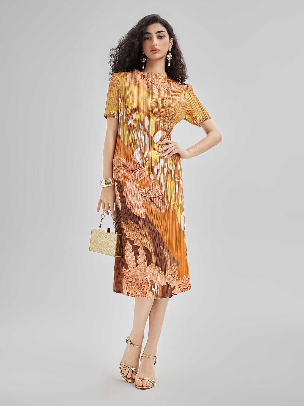 Artistic Floral Print Pleated Dress