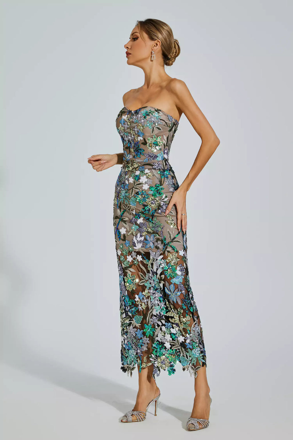Leanna Green Flower Embroidered Maxi Dress