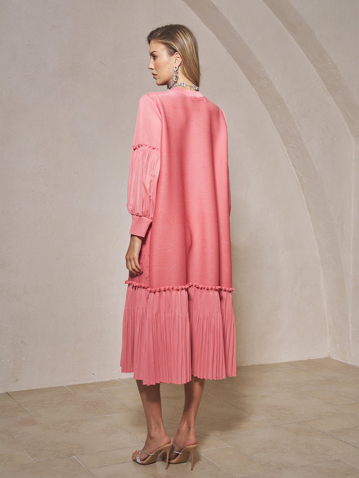 Beaded Jacquard Pleated Midi Dress