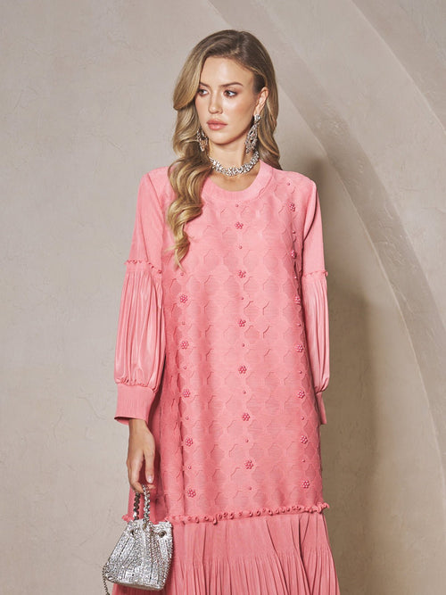 Beaded Jacquard Pleated Midi Dress