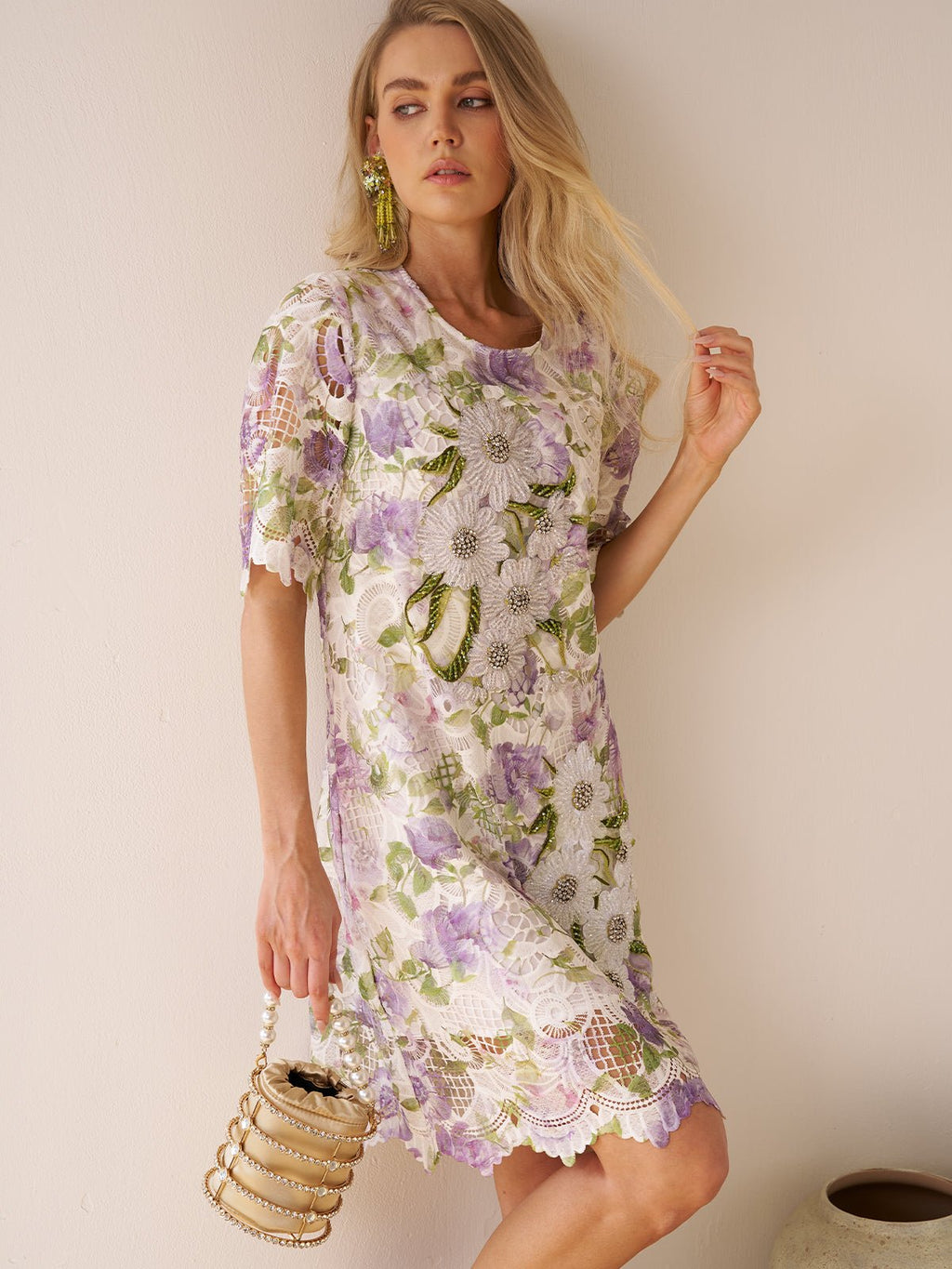 Dimensional Embroidered Beaded Lace Dress
