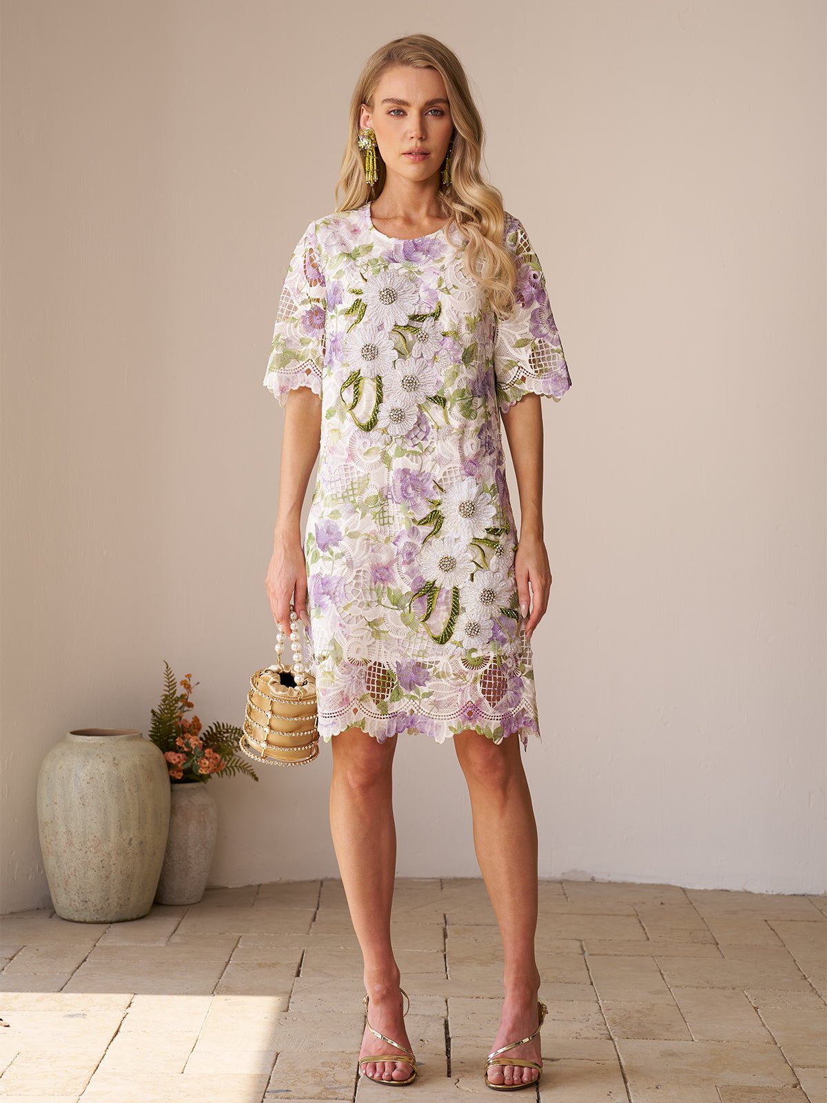 Dimensional Embroidered Beaded Lace Dress