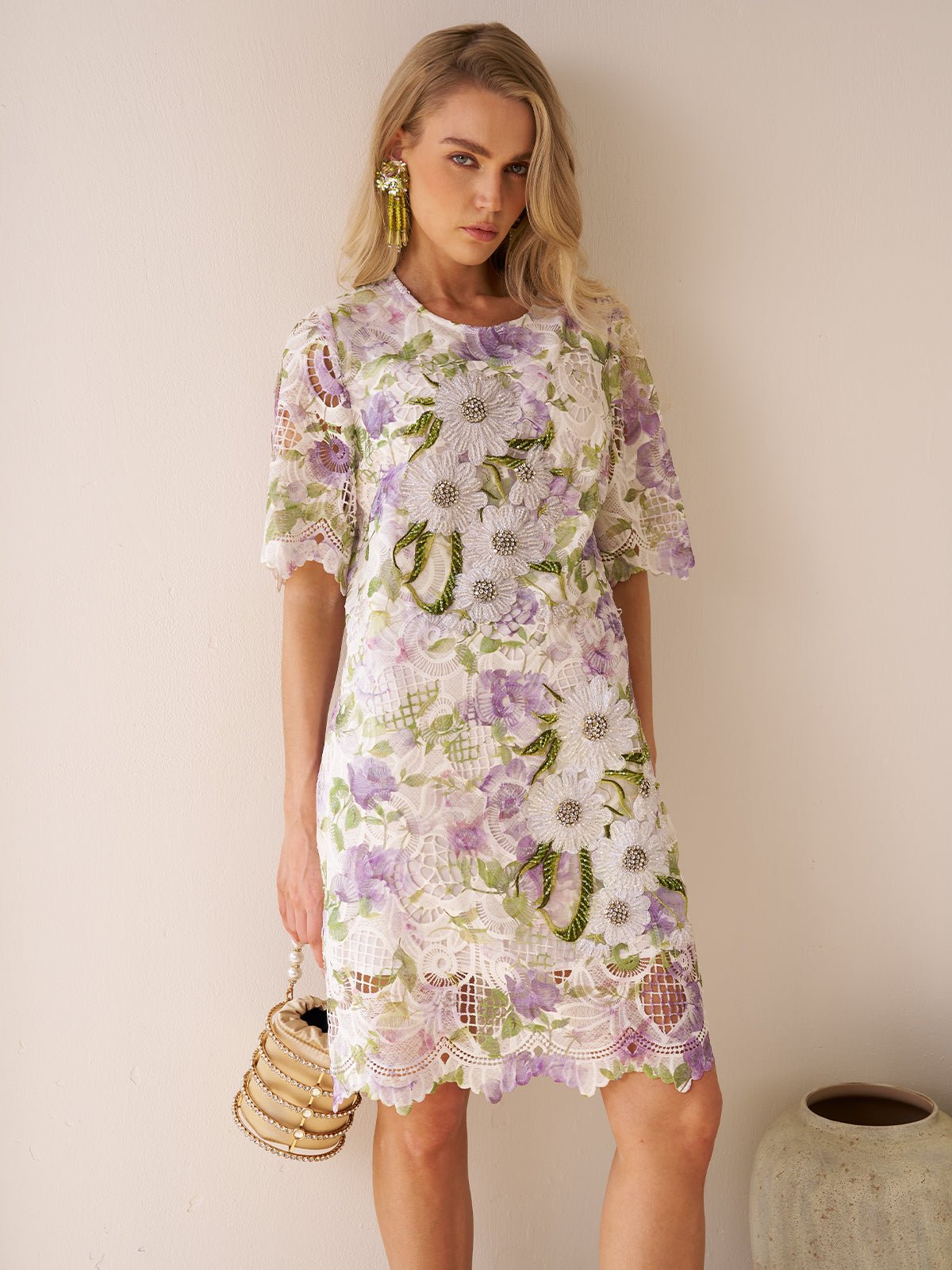 Dimensional Embroidered Beaded Lace Dress