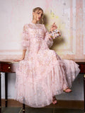 Floral Embroidered Layered Tulle Dress