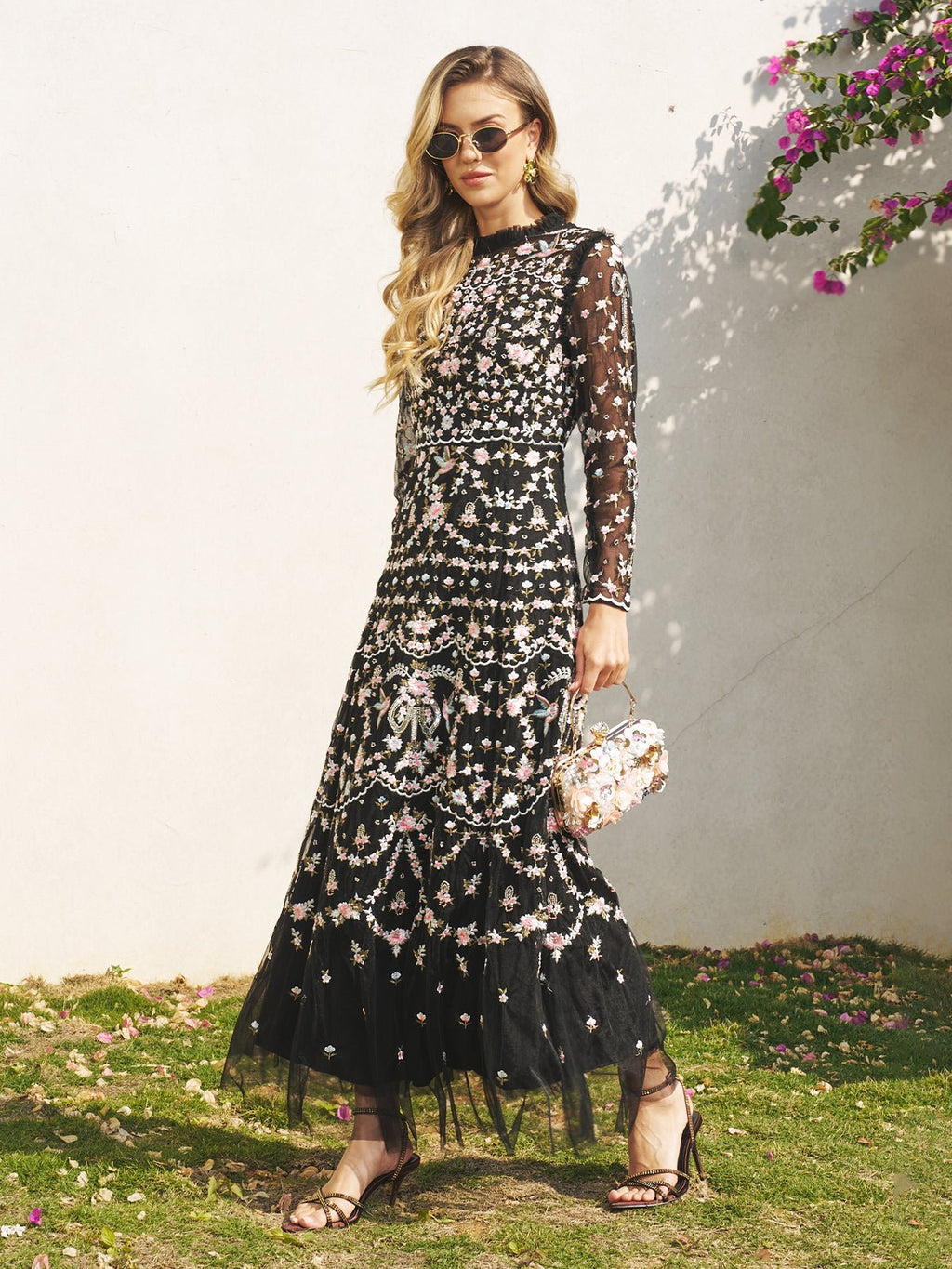 Floral Embroidered Mesh Dress