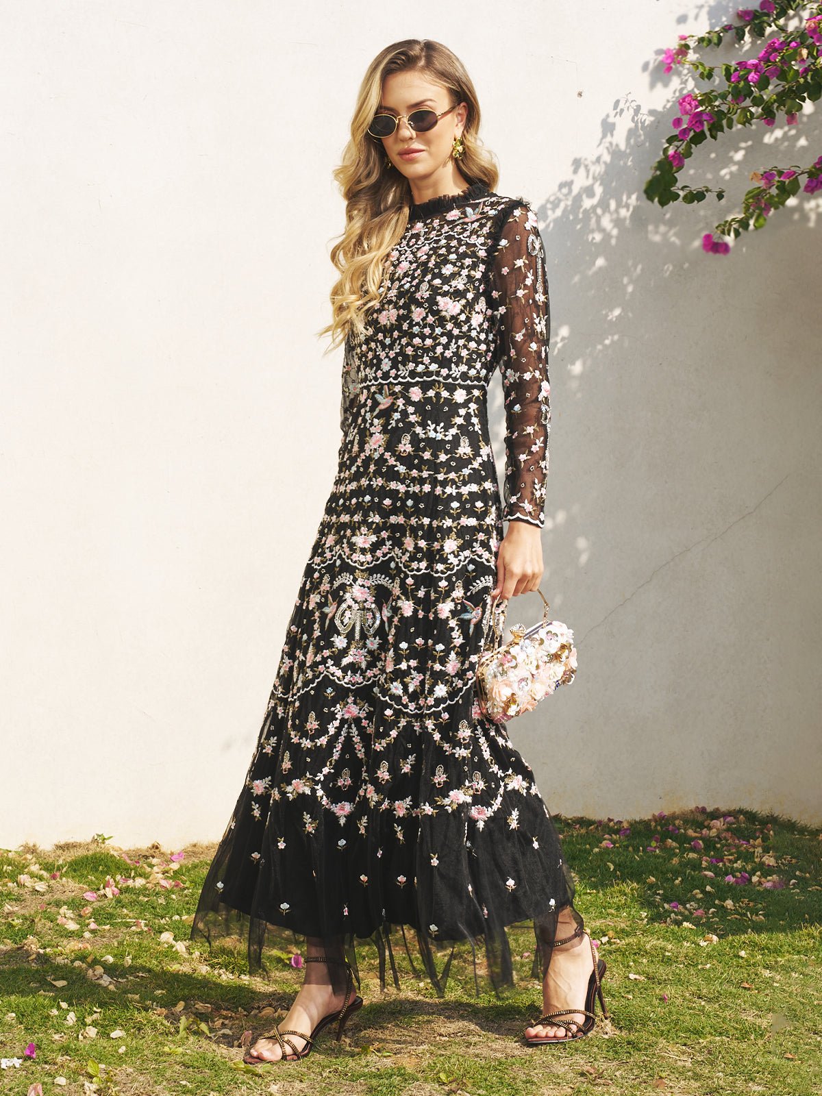Floral Embroidered Mesh Dress