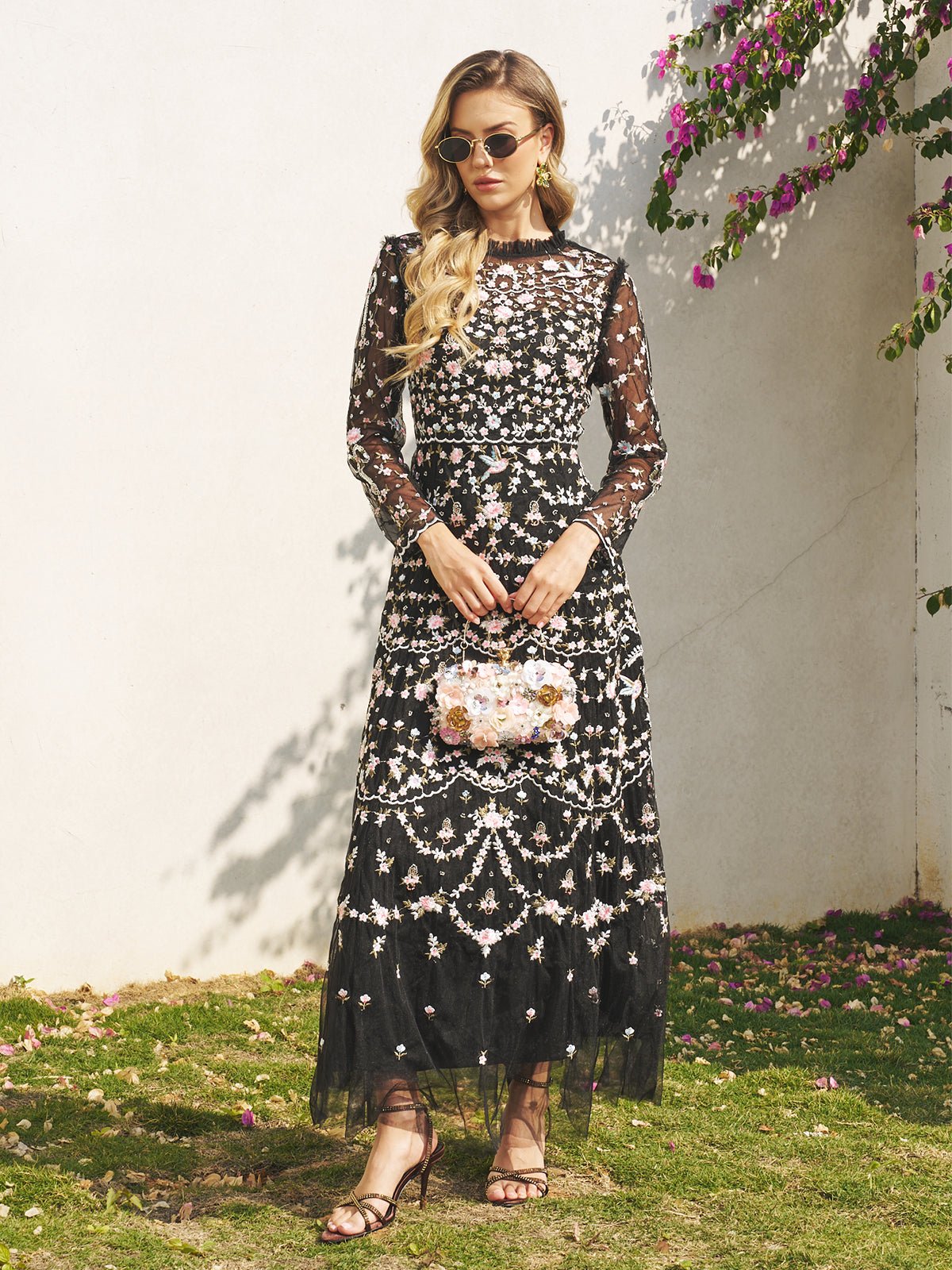Floral Embroidered Mesh Dress