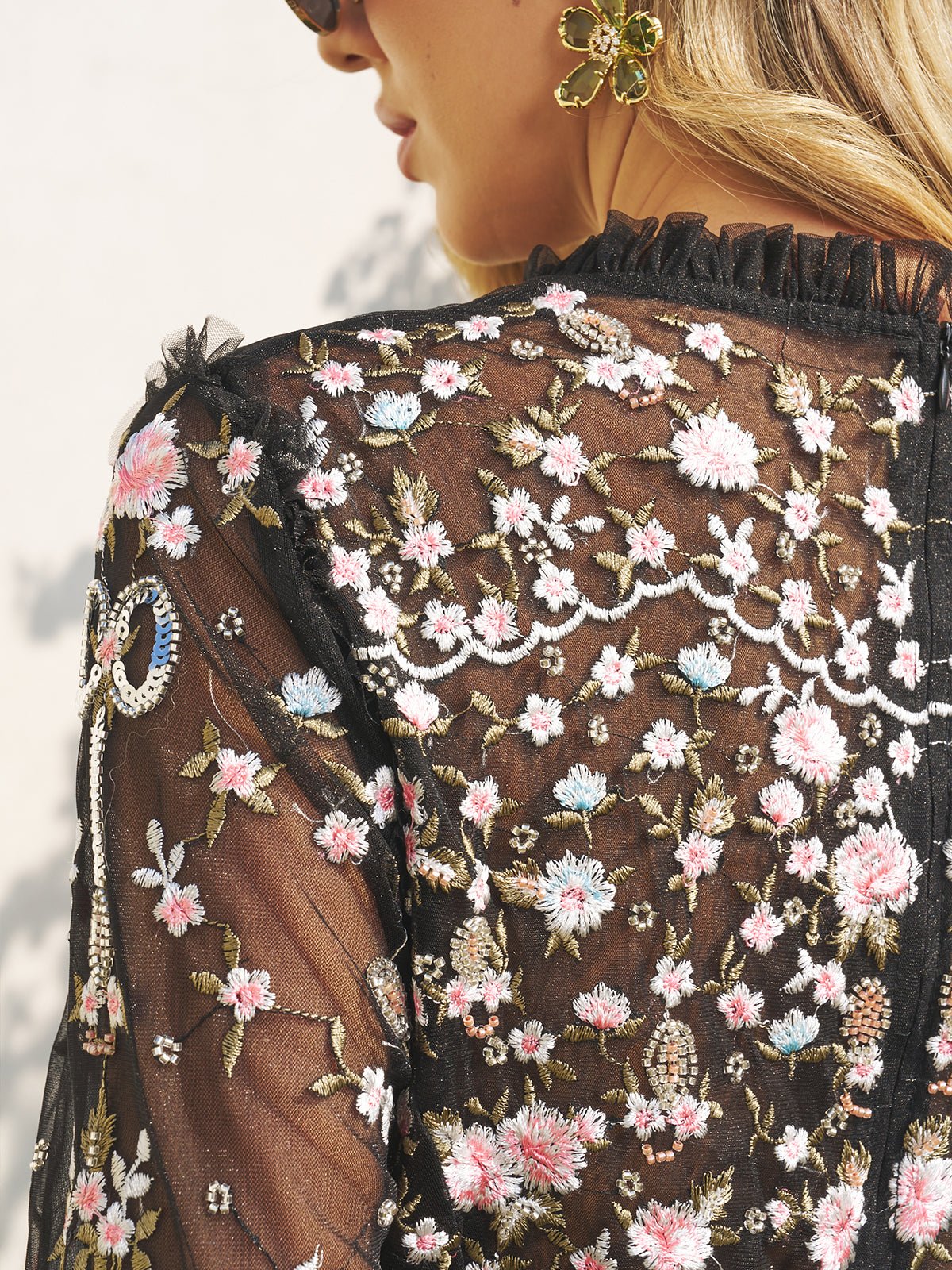 Floral Embroidered Mesh Dress