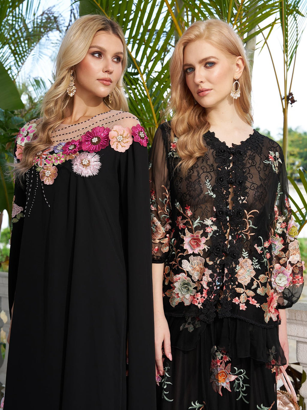 Floral Embroidery 100% Mulberry Silk Tulle Blouse