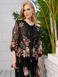 Floral Embroidery 100% Mulberry Silk Tulle Blouse