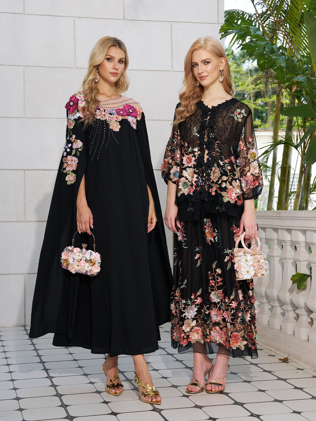 Floral Embroidery 100% Mulberry Silk Tulle Blouse